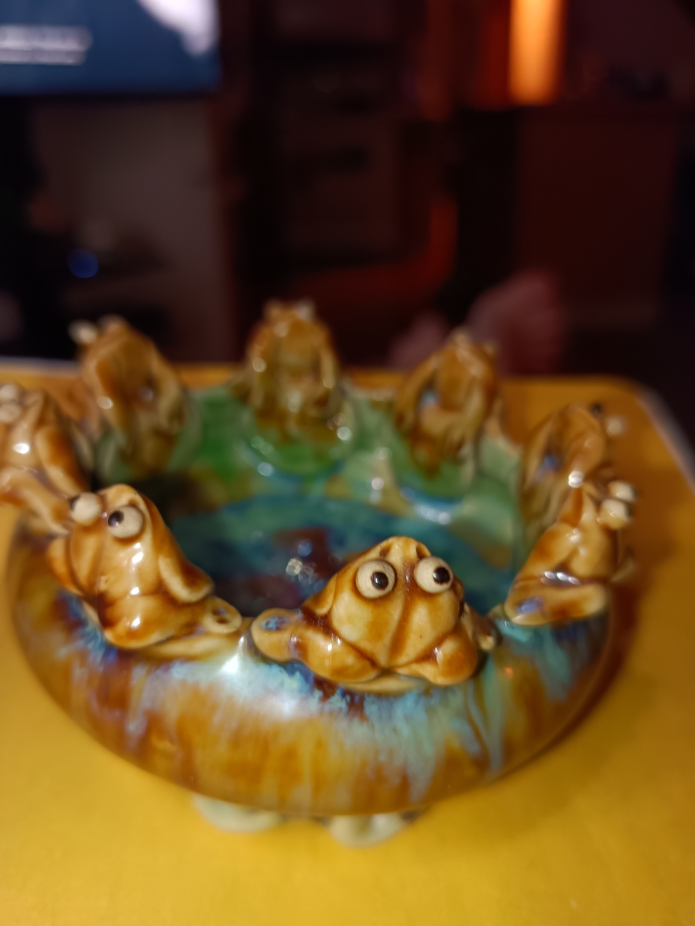 Hand Crafted Multicolor Ceramic Frog Ring Dish